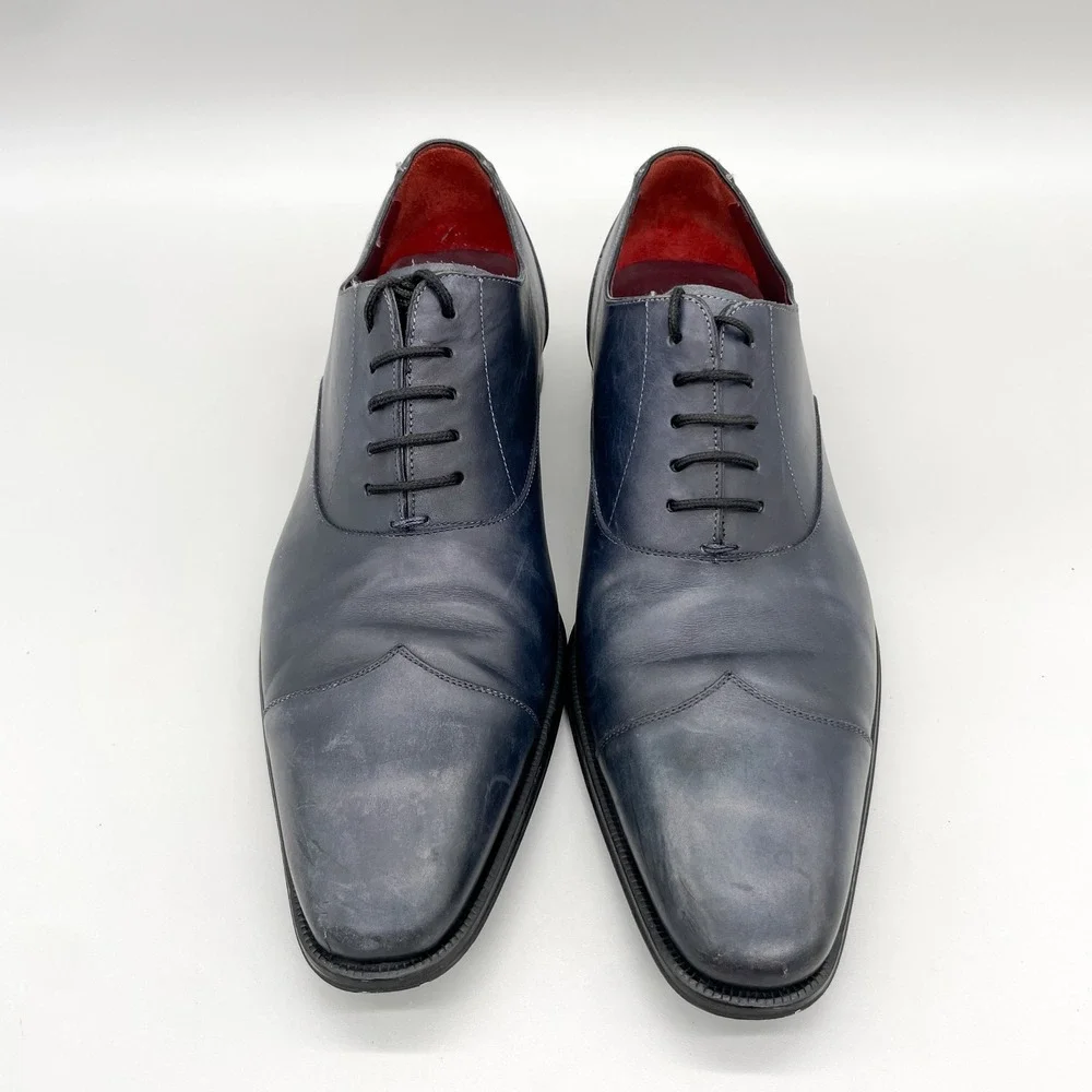 Mezlan Custom Mens 9.5M Cap Toe Oxford Navy Leather Derby Dress Shoes Preppy